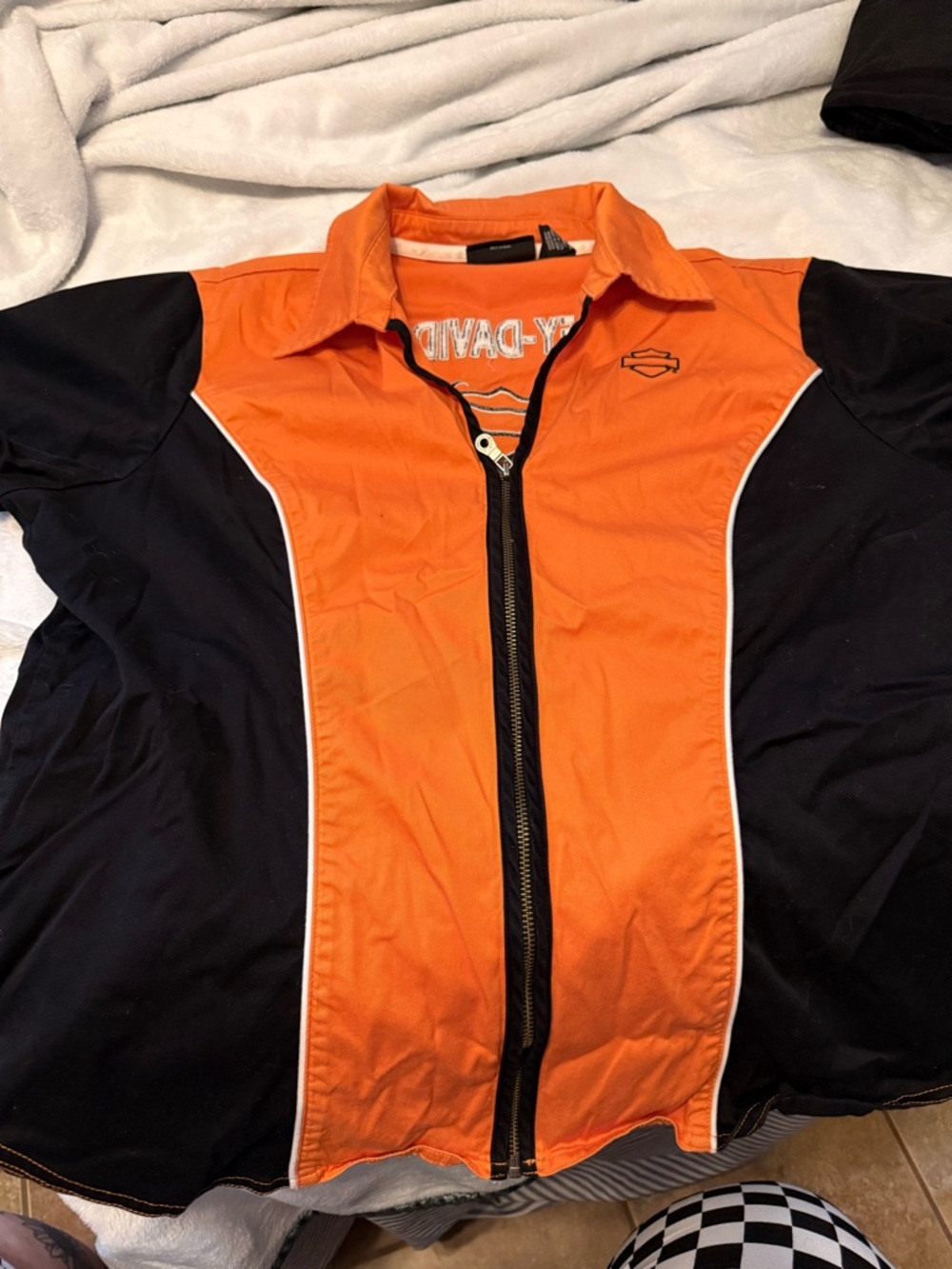 Harley-Davidson Orange and Black Zip-Up Polo